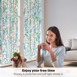 Kromapolis Window Film Window Privacy Film 3D Stained Glass Window Sticker Static Cling Sun Blocking UV Protection for Glass Door Heat Control, Non-Adhesive (17.5 x 78.7 inch)