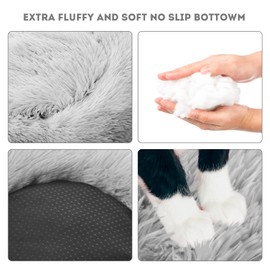 Aoresac Calming Donut Pet Bed Soft Plush Washable Round Dog Cat Bed for Cats Dogs (S(Ø 19.7" x H 7.9") for up to 16.5 lbs, Light Grey)