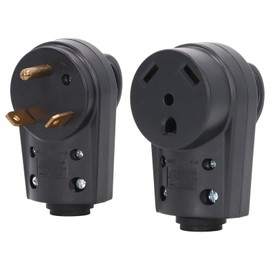 RV Plug Male and Female Plug Replacement Set 30 Amp RV Receptacle Plug 125V, Plug with Ergonomic Grip Handle, Black