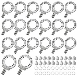 Elesunory 20 Pack Eye Bolts with Nuts, M6 Lifting Shoulder Eye Bolt, Stainless Steel Eye Bolts, Male Screw Threaded Eyebolt with Washer