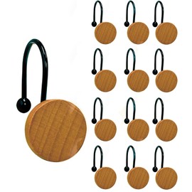 Luxape Rustic Round Wood Shower Curtain Hooks – Set of 12 Modern Decorative Shower Rings with Metal Hooks for a Stylish and Durable Bathroom Upgrade (Black)