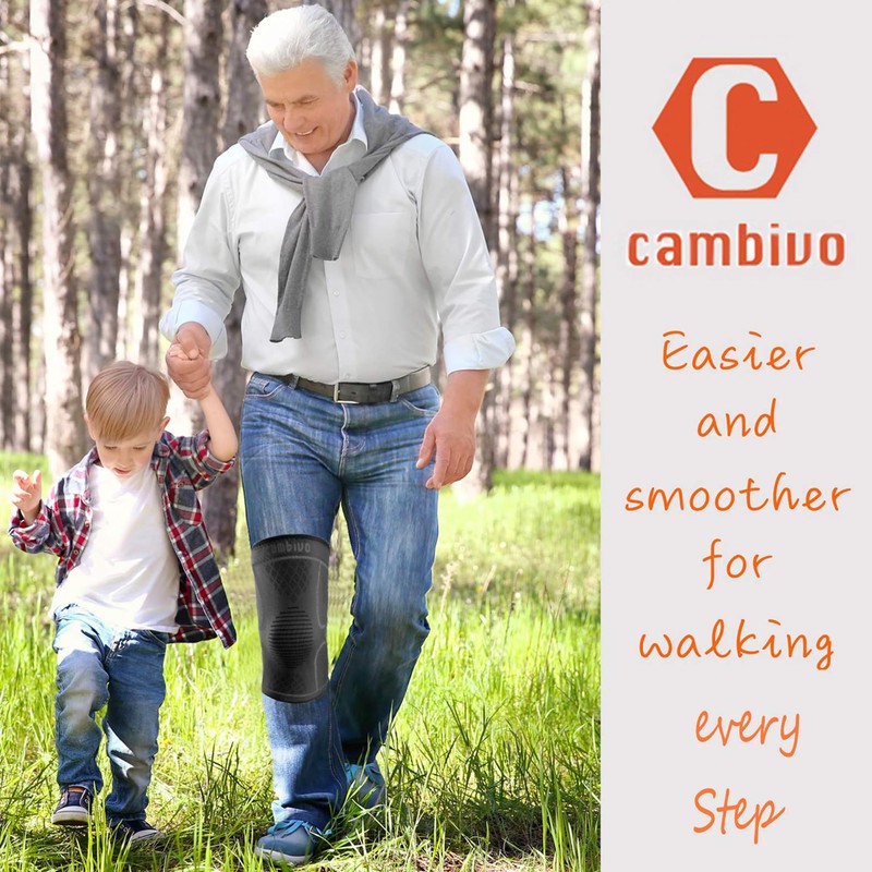 CAMBIVO Knee Support Men/Women 2 Pack, Knee Brace Compression Knee
