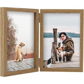 4x6 Double Picture Frame Wooden Hinged Photo Frame Definition Glass Stand Vertically on Desktop or Tabletop Black - Color: Grain, Size: 4x6