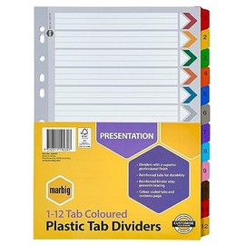 Marbig Indices & Dividers 1-12 Tab Reinforced A4 Colour