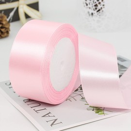 Ainmto 22 m x 38 mm Pink Satin Ribbon, 2 Rolls Light Pink Ribbon, Decoration Ribbons, Gift Ribbon Wide, Fabric Ribbon for Wedding