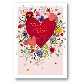 Wife Large Anniversary Card - Love Heart and Flowers Embossed with Foil Details - Eco-Friendly and Recyclable - by Paper House