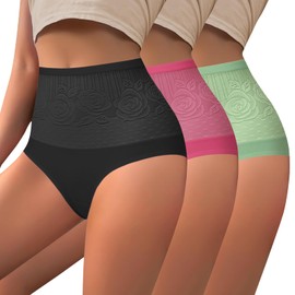 DAFANY Womens Underwear Cotton Lace Openwork Embroidery Panties Breathable High Waist Full Coverage Hipster Stretch Briefs