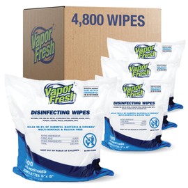 Vapor Fresh Disinfecting Wipes - 1200 Count x 4 Rolls (4,800 Total Wipes) Plant Powered Commercial Grade Disinfectant For Gym Equipment, Fitness Studios, Spas - Free of Quats - Bulk Refill Rolls