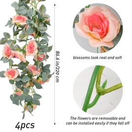 Bacucine Flower Garland Rose Vine 4Pcs 28FT Artificial Floral Garland with Green Leaves Hanging Rose Vine for Wedding Party Garden Home Wall Decor (Pink)