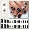 Christmas Press on Nails Short Square Black Snowflake False Nails