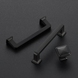5 Pack Matte Black Cabinet Handles 3-3/4 inch Hole Center Solid Cabinet Door Pulls