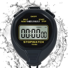MOSTRUST Digital Waterproof Stopwatch, No Bells, No Clock, Simple Basic Operation, Large Display Pure Silent Stopwatch with ON/Off for Swimming Running Kids Coaches Referees Teachers (Black)