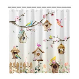 Lindameler Bird Shower Curtain Spring Vintage Shower Curtain for Bathroom Flower Rustic Waterproof Fabric Bathroom Cutain Decor with 12 Hooks 72x72 Inches