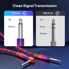 Elebase Guitar Cable 6.35 mm TS 4.5 m / 15 ft Pack of 2, Angled 1/4 Inch Stereo Instrument Cable, Jack Cable 6.3 Angled Jack Audio Cable for Guitar, Electric Guitar, Bass, Amp, Speaker
