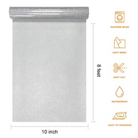 Silver Glitter HTV Vinyl Roll - 10 in x 8 ft Silver Glitter Heat Transfer Vinyl for Shirts, Glitter Iron-On Vinyl for All Cutting Machines, Easy to Cut to fit Heat Vinyl Designs by SCZENQ