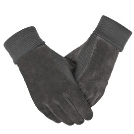 Harssidanzar Winter Suede Gloves for Womens Warmth Wool Fleece Lined Thermal Gloves SL024CA,Grey,Size, S