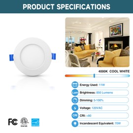 ECOELER 6 Inch Ultra-Thin LED Recessed Lighting with Junction Box, 4000K Cool White, Dimmable Can-Killer Downlight, 11W 850Lm High Brightness, ETL & FCC Listed, 12 Pack