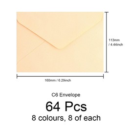 WYAN Envelopes Coloured-64 Pcs C6 Plain Ribbed Envelopes,DIY Blank Envelopes,for Thanksgiving Wedding Birthday Party Supplies and Invitations(8 Colors)