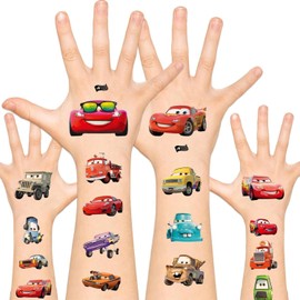 BUYUP 4 Sheets Cars Temporary Tattoos Stickers For Kids, Cartoon Party Supplies,Race Car Tattoo Stickers Themed Birthday Party Decorations, Suitable for Boys Girls Kids Tattoo Party Favors