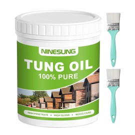 Pure Tung Oil for Wood Finishing with Wood Brush, Premium Wood Oil - Waterproof Wood Sealer Indoor and Outdoor, Tung Oil for Unfinished Bare Wood, Such as Wood Furniture, Wood Floors (16 Ounces)