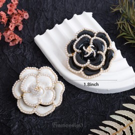Framendino, 2 Pack Camellia Flower Brooch Pins Elegant Faux Pearl Brooches for Women Party Wedding Banquet White Black