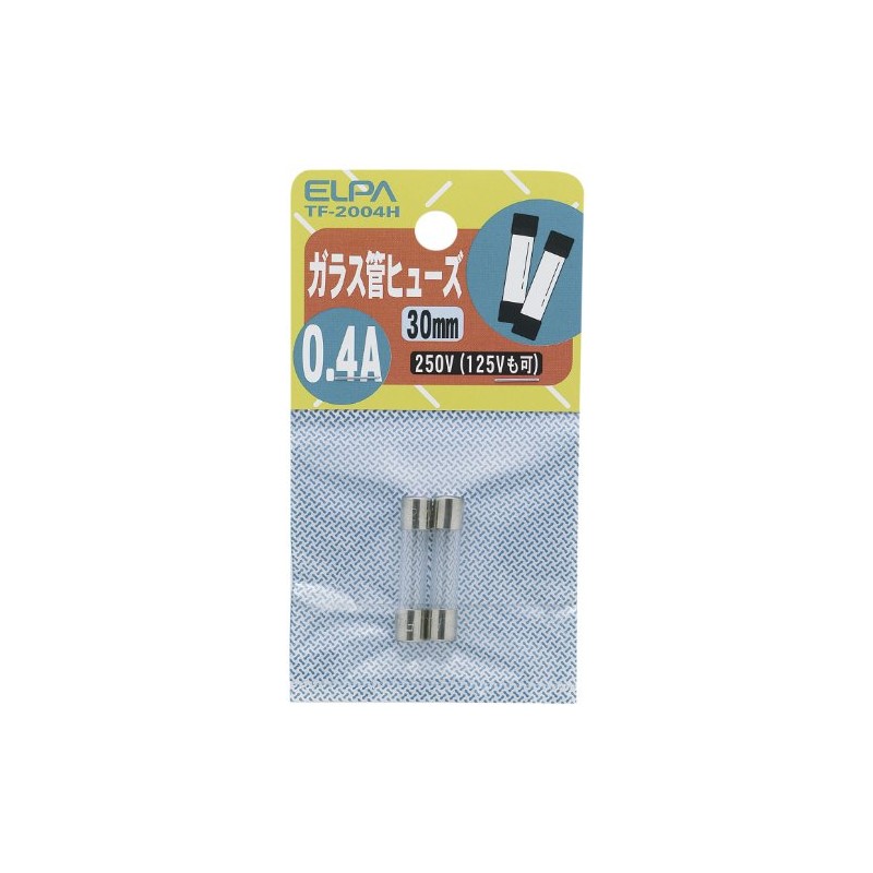 エルパ (ELPA) ガラス管ヒューズ 配線 保護 250V 0.4A 30mm 2個入 TF-2004H