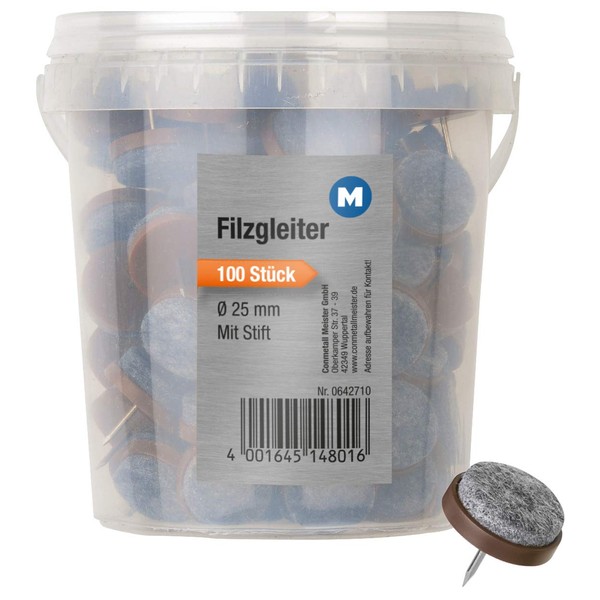 Meister Felt Glider with Nail, Ø 25 mm, Brown, 100 Pieces, 642710