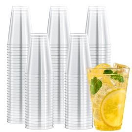 JOLLY CHEF 14 oz Clear Plastic Cups, 200 Pack Heavy-duty Party Glasses, Disposable plastic cups for wedding Cocktails Tumblers, Ideal for Wedding & Party