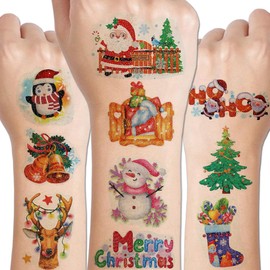 CHARLENT Glitter Christmas Temporary Tattoos for Kids - 14 Sheets Xmas Tattoos for Kids Stocking Stuffers,Christmas Party Decorations Supplies