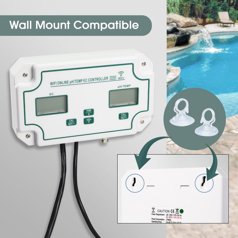 WiFi pH/EC/Temperature Monitor for Hydroponics, Dual Plugs System pH EC