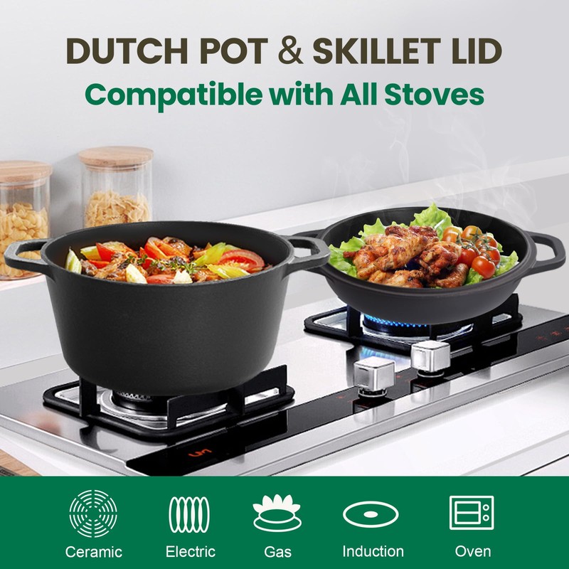 Chef Power 2-in-1 Cast Iron Dutch Oven with Skillet Lid,