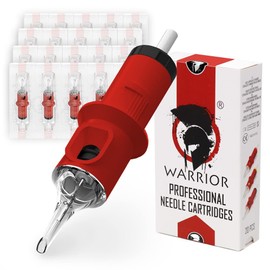 WARRIOR Cartuchos agujas tatuaje professional rojos esterilizados con cartucho aguja tatuaje gas Eo Shader redondo 20pcs maquillaje permanent acero quirúrgico desechable (0.35 mm-1209RSMT)
