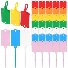 100 Pcs Plastic Shipping Tags, 2.44 x 1.45 Inch Writable Blank Hanging Tags with Sealing Strap, Waterproof Sealing Shipping Labels for Luggage Logistic Keys Information Identity, Multicolor