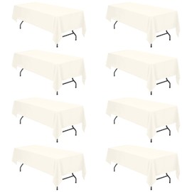8 Pack Ivory Tablecloths for 8 Foot Rectangle Tables 60 x 126 Inch - 8ft Rectangular Bulk Linen Polyester Fabric Washable Long Table Clothes for Wedding Reception Banquet Party Buffet Restaurant