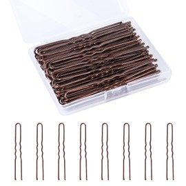 U Shaped Hair Pins, 100PCS 2.4inch Bun Hair Pins for Women Kids Girls Hairdressing Salon with Storage Box, for All Hair Types - Brown