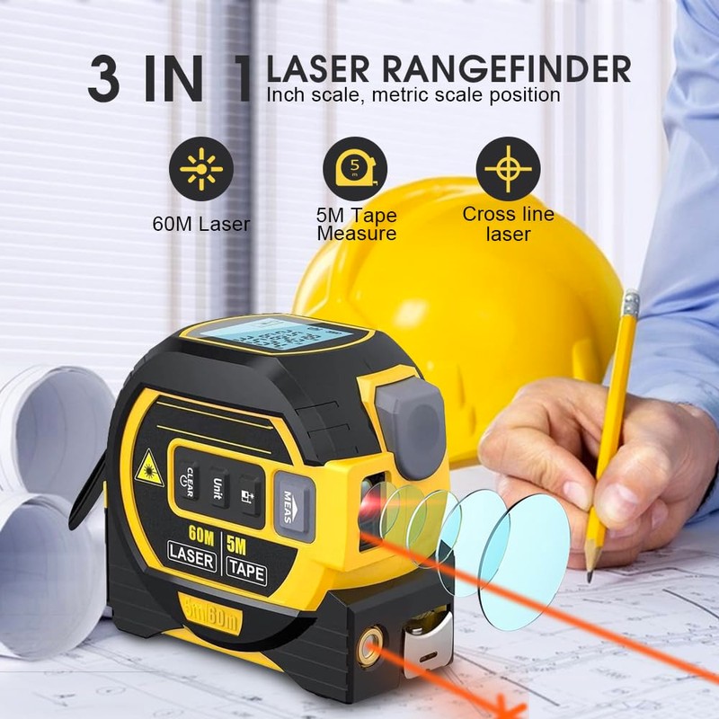 Chamgeco Almighty Ruler Laser Rangefinder, 3-in-1 Infrared Laser Tape Measure,