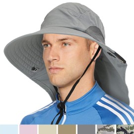 SUN CUBE Wide Brim Sun Hat with Neck Flap, Fishing Hiking for Men Women Safari, Neck Cover for Outdoor Sun Protection UPF50+ | Gray