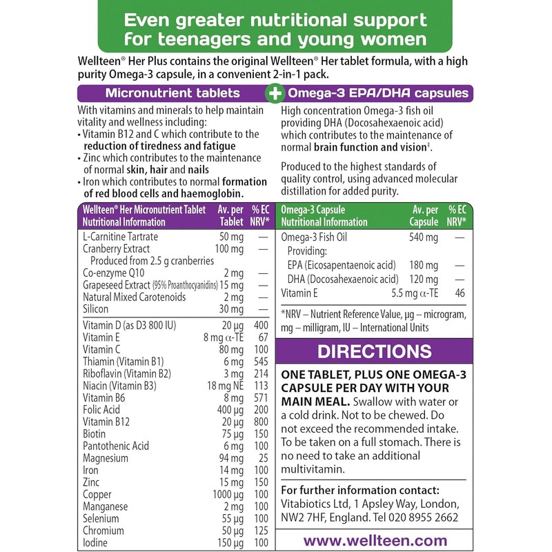 Vitabiotics Wellteen Her Plus - 56 Tablets/Capsules, 56 Count (Pack