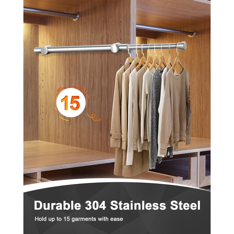 12" Pull-Out Valet Rod for Closet Organization, Add Extra Hanging