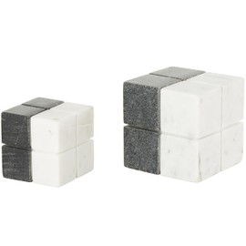 Deco 79 Marble Geometric Decorative Sculpture Dice Home Decor Statues with Black Accent, Set of 2 Accent Figurines 4", 3" H, White