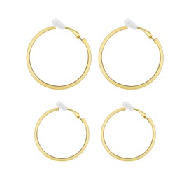 FAN&LOUIS Clip On Hoop Earrings Women,14K Gold Women's Clip-On Earrings Large Hoops Trendy for Non-Pierced Ears Lightweight 30-40mm 2Pcs 2 Pairs