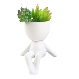 TITA-DONG Creative Human Shaped Ceramic Flower Pot, Small Succulent Planter, Cute White for Home Office Decor (#6)