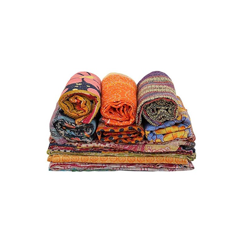 Estationeryhouse Indian Vintage Kantha Quilt Handmade Throw Reversible Blanket Bedspread