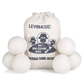 LEVIBASIC Wool Dryer Balls 6 Pack XL, 3" Genuine New Zealand Wool to Core, 100% Organic Fabric Softener Alternative, Baby Safe & Chemical Free, Reduce Wrinkles & Shorten Drying Time (White-6pcs)