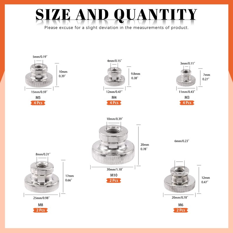 Tanstic 42Pcs Knurled Thumb Nuts, M3 M4 M5 M6 M8
