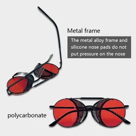 Inlefen Unisex Retro Round Sunglasses Vintage Metal Frame Sunglasses UV400 Protection for Women Men, black red