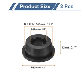 uxcell 2Pcs Rubber Grommets 23mm Drill Hole, 12mm ID Hole Top Hat Grommet Black Silicone Rubber Hole Plug Gasket for Wiring, Automotive