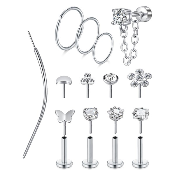 MODRSA Threadless Earring 20g Cartilage Earring Flat Back Earrings Cartilage