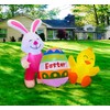 ECOOSTAR 4.5FT Long Inflatable Easter Bunny & Chicken with Eggs, Yard Decor Featuring Built-in LED Lights - Ideal for Outdoor and Indoor Use, Perfect for Yard, Garden, and Lawn in Elegant White