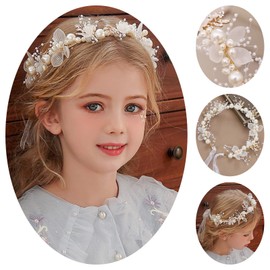 Flower Bridal Girl Bride Wedding Pearl Crown Headband Hair Headbands Tiara Vine Piece Accessories for Kids Girls